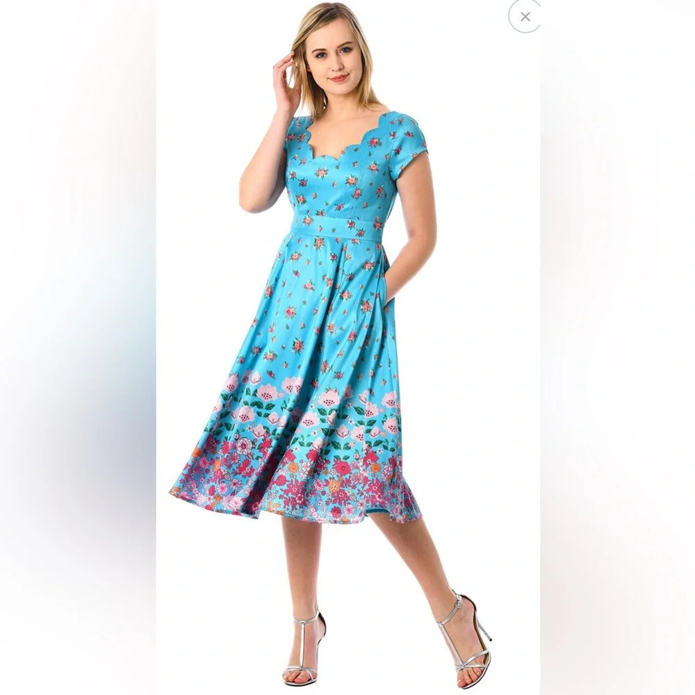 eShakti | Virginia floral retro style dress Women’s 6 (Custom) scalloped Midi - Picture 12 of 12